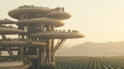 Futuristic Structure on Observation Deck Overlooking Green Valley