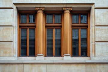 Fototapeta premium Ornate window featuring columns built into a stone wall