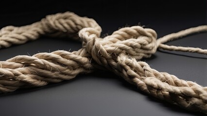 Frayed Rope on Textured Black Paper Background with Copy Space