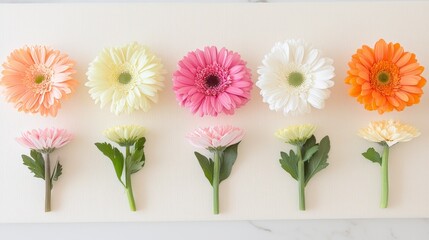 Obraz premium Colorful Gerbera Daisies Chrysanthemum Flowers on Cream Background