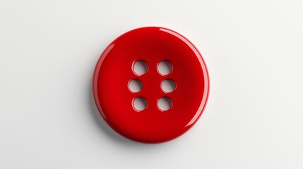 Bright Red Push Button with 4 Holes on White Background