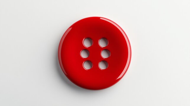 Bright Red Push Button with 4 Holes on White Background