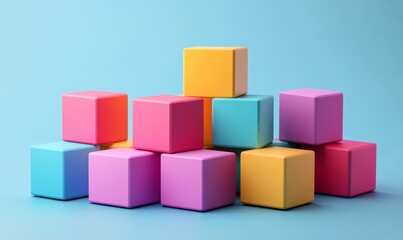 Abstract 3d render, modern geometric background design, composition of colorful cubes, Generative AI