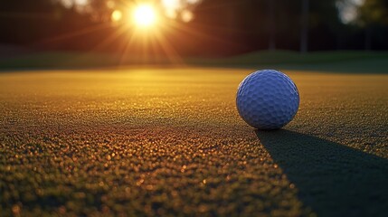 Golf Ball at Sunset: Golden Hour Greenscape Photography