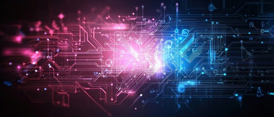 Fototapeta premium Abstract Digital Circuit Background with Glowing Pink and Blue Lines