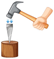 Hammer and Chisel on Wooden Log