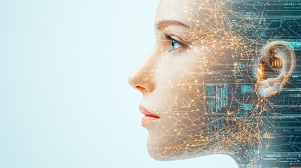 Futuristic AI Woman  Digital Face  Network  Technology  Data Stream