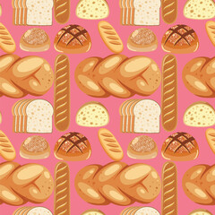 Assorted Bread Pattern on Pink Background