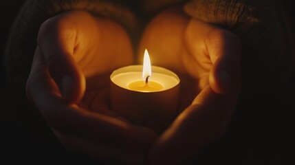 Cupped hands gently hold a glowing candle, representing warmth, hope, and protection. Perfect for mindfulness, charity, and Earth Hour campaigns.
