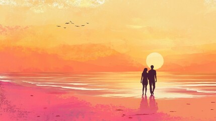 Sunset Beach Walk Couple
