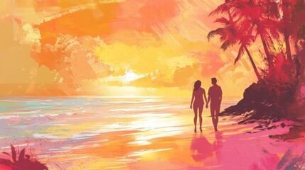 Fototapeta premium Romantic Sunset Beach Walk