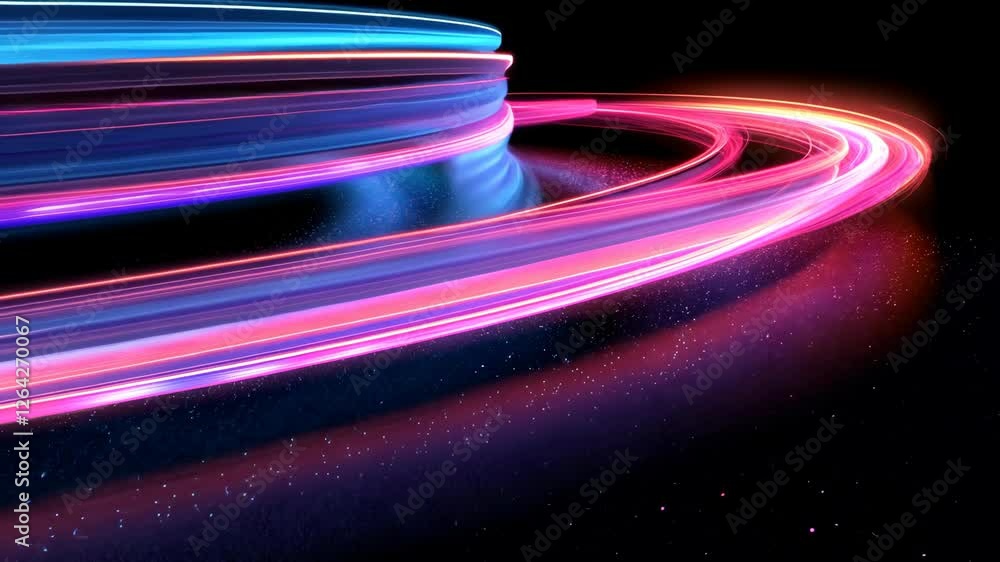 Poster neon light trails creating dynamic energy patterns in dark background