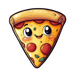 Happy cartoon style pizza slice with cheese and pepperoni