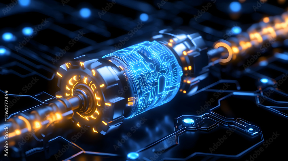 Aufkleber futuristic engine with circuit details, background technology, concept of future tech generative ai