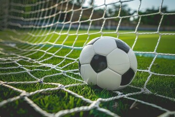 Soccer ball touch goal net football sports grass.
