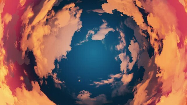 夕焼け空と円運動する雲のループアニメーション