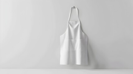 A white apron hangs on a wall