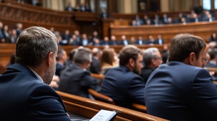 Parliament debate, attentive audience, chamber, meeting
