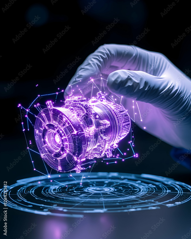 Aufkleber gloved hand inspecting tech device for quality control, modern technology generative ai