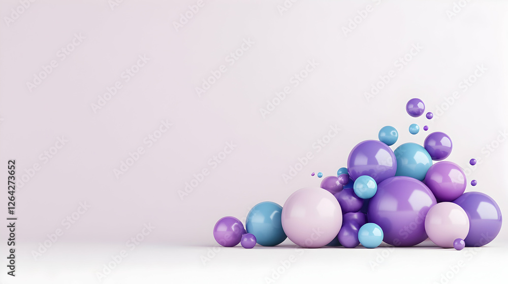 Poster glossy spheres scattered in a corner creating a background image for decoration generative ai