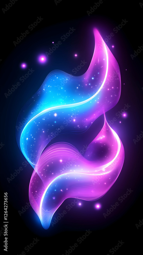 Aufkleber glowing abstract shapes flow in dark background. illustration for graphic design generative ai