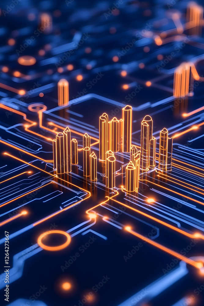 Poster glowing abstract city on a motherboard, illuminated network. it concept generative ai