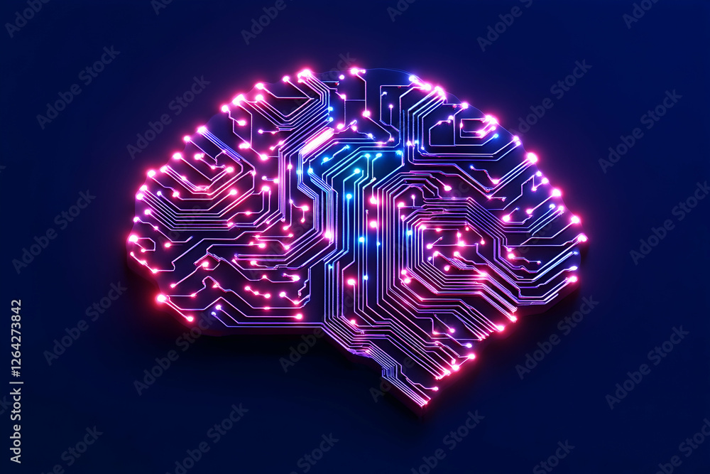Aufkleber glowing brain circuit board concept. artificial intelligence, technology, science generative ai
