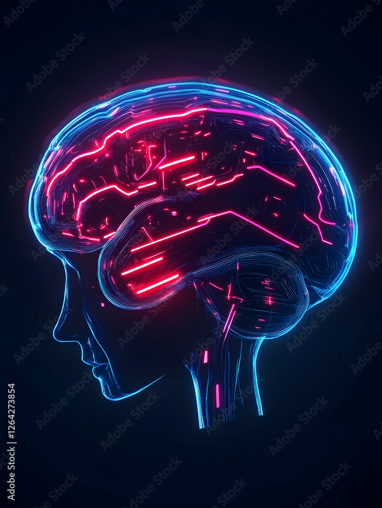 Aufkleber glowing brain of a woman in the dark shows a network of thought processes generative ai