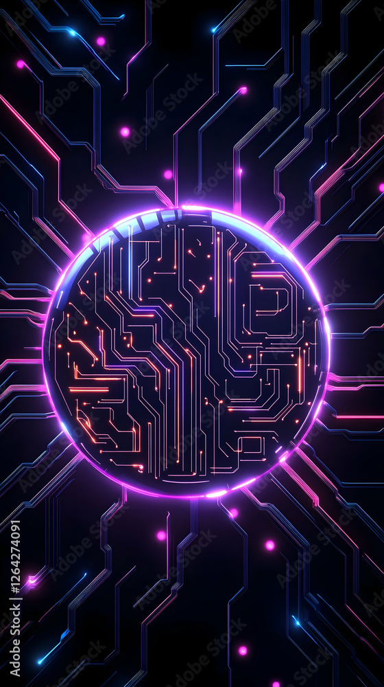 Poster glowing circuit board design, dark backdrop. use technology background generative ai