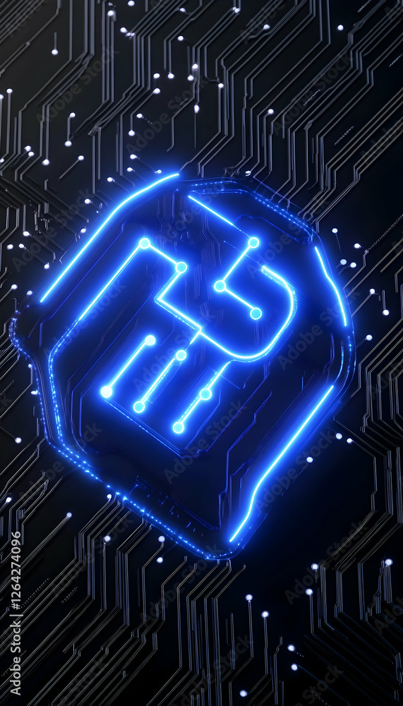 Poster glowing circuit design on black background for technology and futuristic needs generative ai
