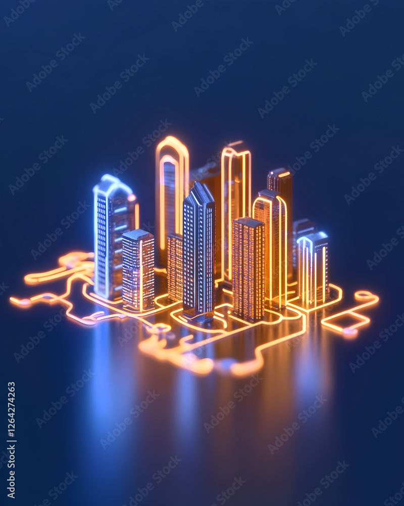 Poster glowing digital city concept of progress and modern design against dark background generative ai