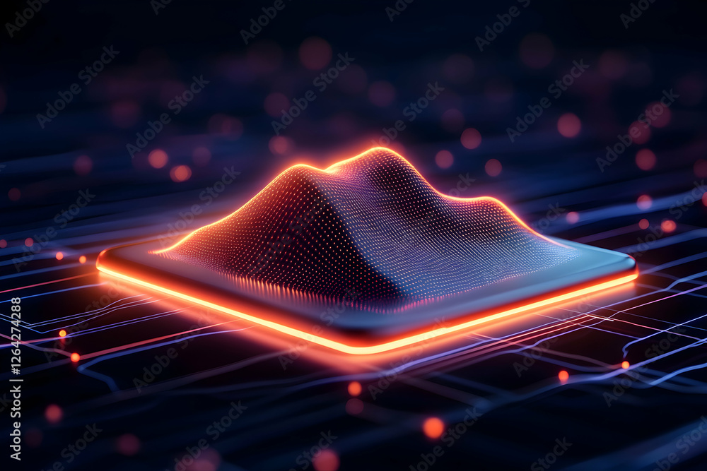 Poster glowing digital mountain on circuit board with blurred red lights for tech concept generative ai