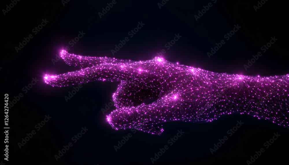 Poster glowing hand graphic. technology illustration. dark backdrop. use for presentations generative ai