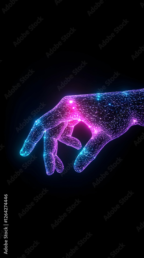 Poster glowing hand reaches in a dark void. conceptual illustration for modern design generative ai