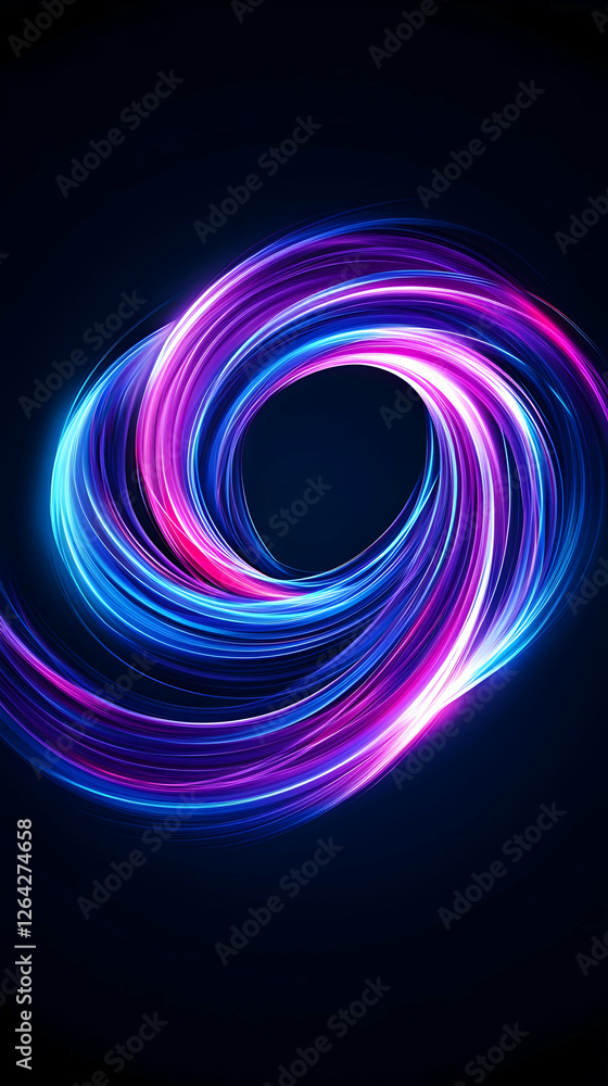 Poster glowing light trails form abstract vortex, isolated against black background for design generative a