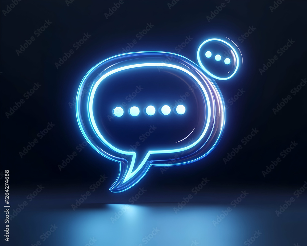 Aufkleber glowing neon message icon for communication & notifications on dark reflective surface generative ai