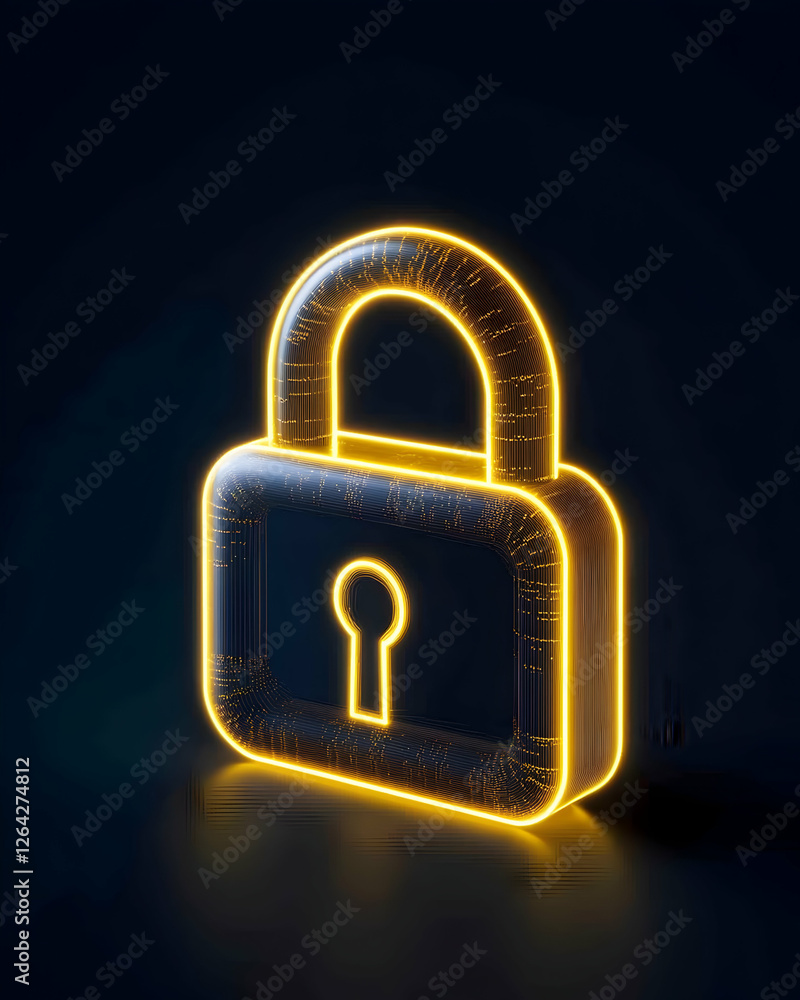 Poster glowing padlock representing cyber security for finance on a dark background generative ai