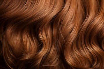 Naklejka premium Hair cascades gracefully in soft waves. Close-up brown hair. Hair texture background