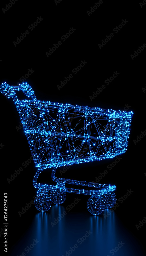 Poster glowing shopping cart concept in a dark studio background for online retail use generative ai