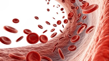 Fototapeta premium 3D Render of Red Blood Cells in Artery, Microscopic View, Cardiovascular System, Blood Flow Hematology, Circulatory System