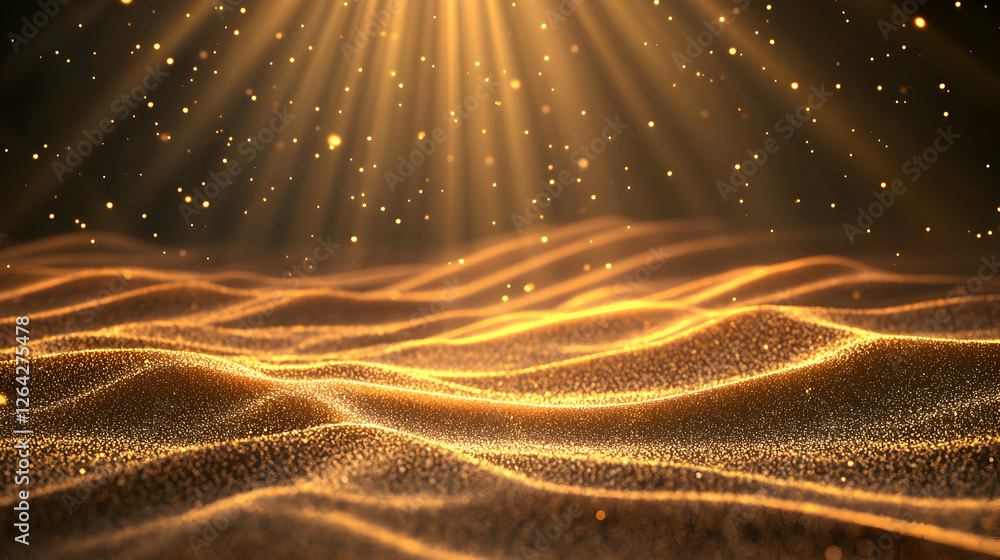 Aufkleber golden abstract waves with rays of light shining from above. luxury background generative ai