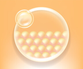 Hyaluronic acid and Niacinamide hair and skin solutions ad, gold collagen serum drops into skin cell with cosmetic advertising background ready to use, illustration vector.