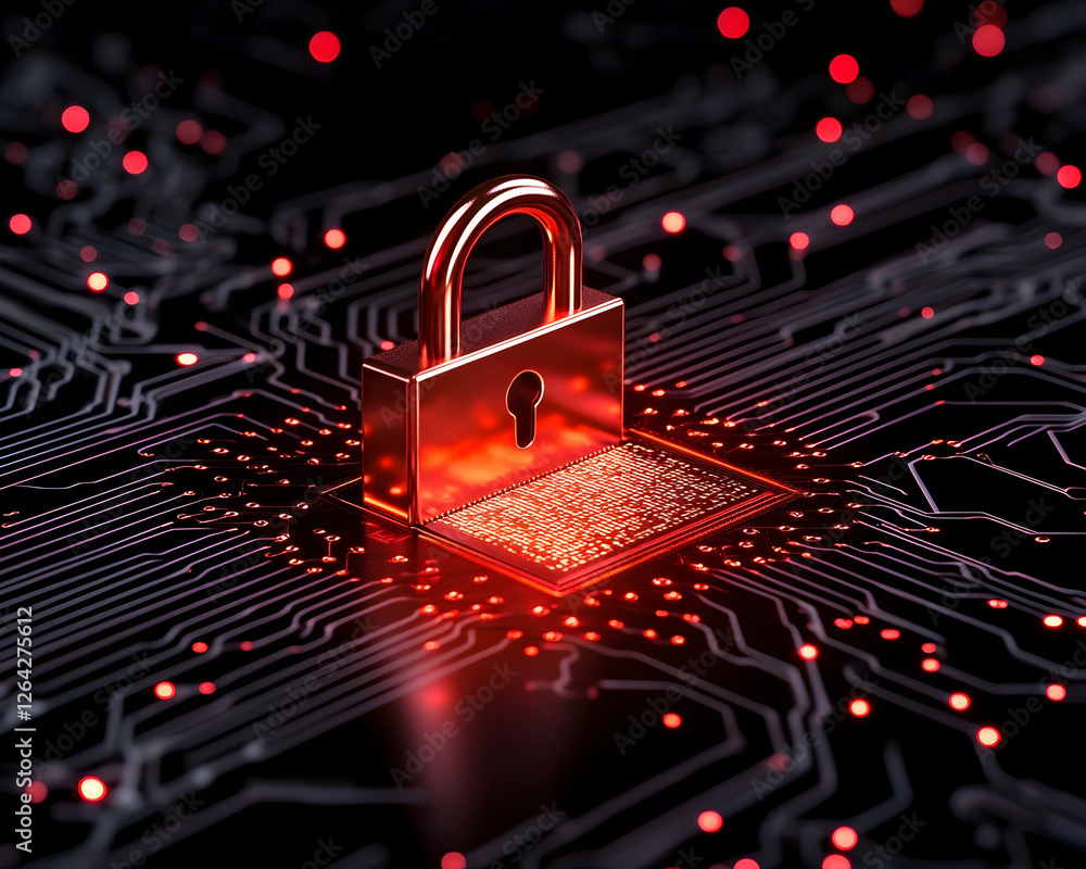 Aufkleber golden padlock on circuit board indicates data protection, security and privacy generative ai