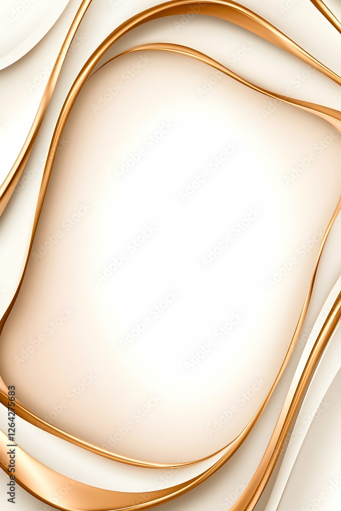 Poster golden ribbons curve around a central white space for headers and presentations generative ai