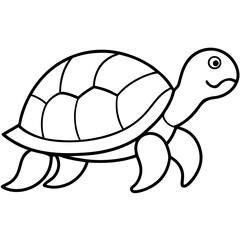 Cute Silhouette Turtle Line Art Black Vector Carton Illustration