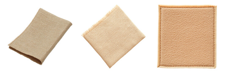 Fototapeta premium Textured Fabric Squares in Neutral Tones Displayed Isolated on transparent background