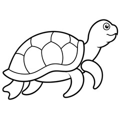 Cute Silhouette Turtle Line Art Black Vector Carton Illustration