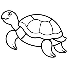 Cute Silhouette Turtle Line Art Black Vector Carton Illustration