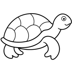 Cute Silhouette Turtle Line Art Black Vector Carton Illustration