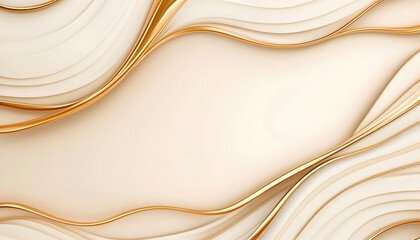 Golden waves on cream backdrop for luxury design, ads, presentations or invitation generative AI